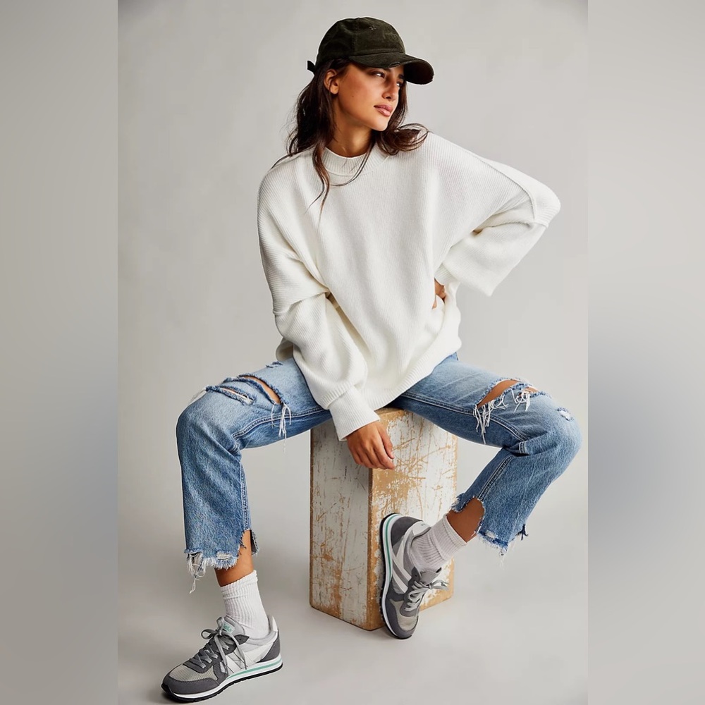 NWT Free People Easy Street Tunic Sweater in Painted White